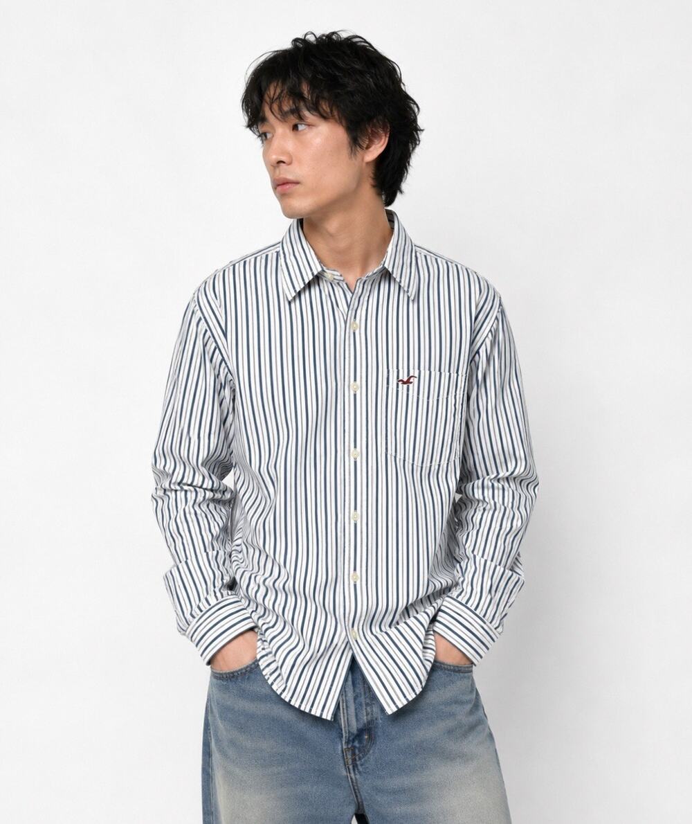 Y2K Preppy indie sleaze Hollister Men’s Large Striped Button Up Shirt Cotton